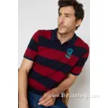 Mens Casual Yarn Dye Stripes Short Sleeve Polo